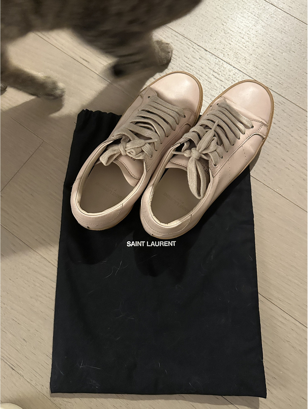 Saint Laurent Beige Leather Sneakers with Rubber Sole